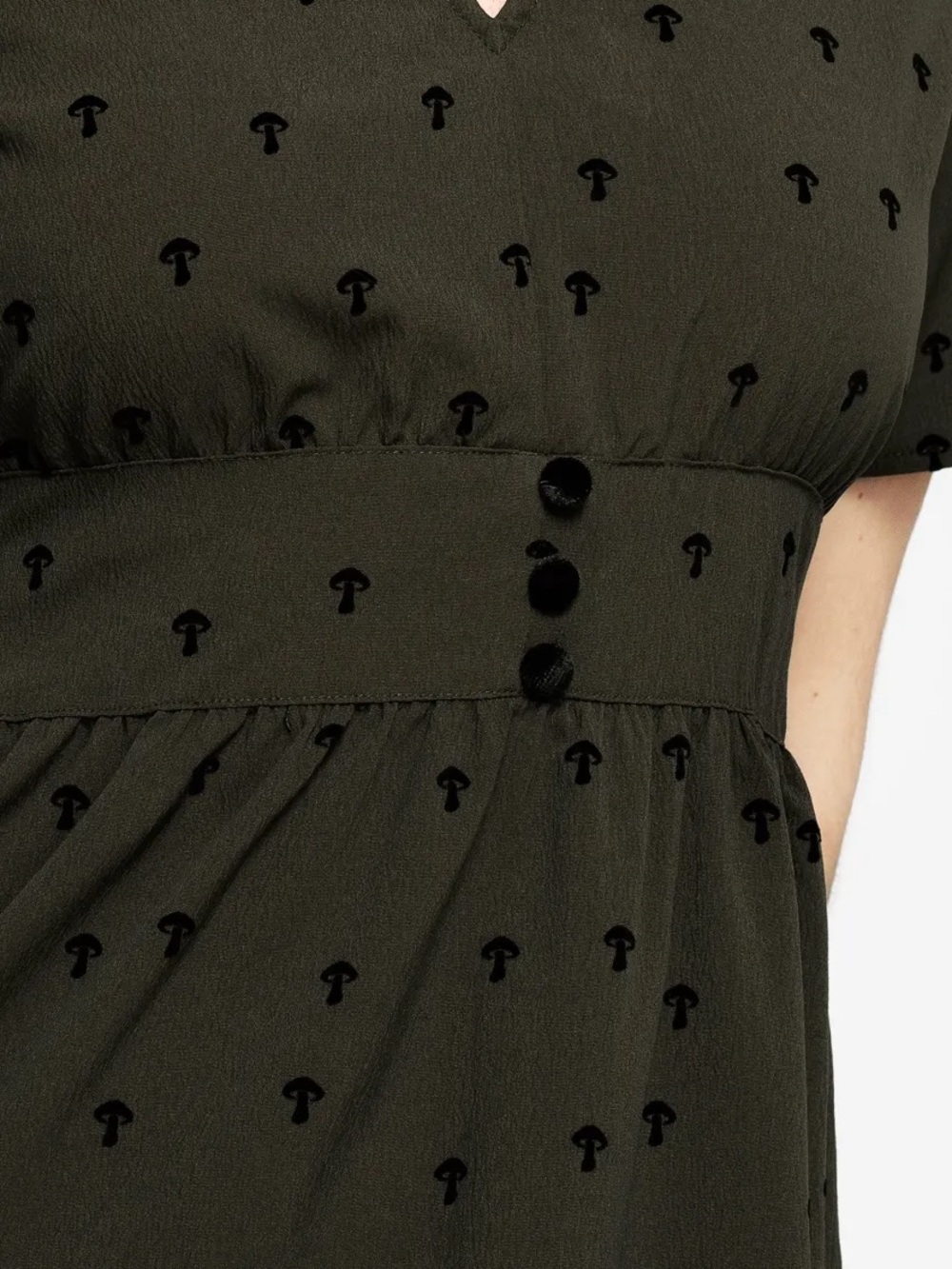 NWT DISTURBIA Chanterelle V-Neck Midaxi Dress, Size 8, Gothic, Cute Mushrooms. - Picture 4 of 5